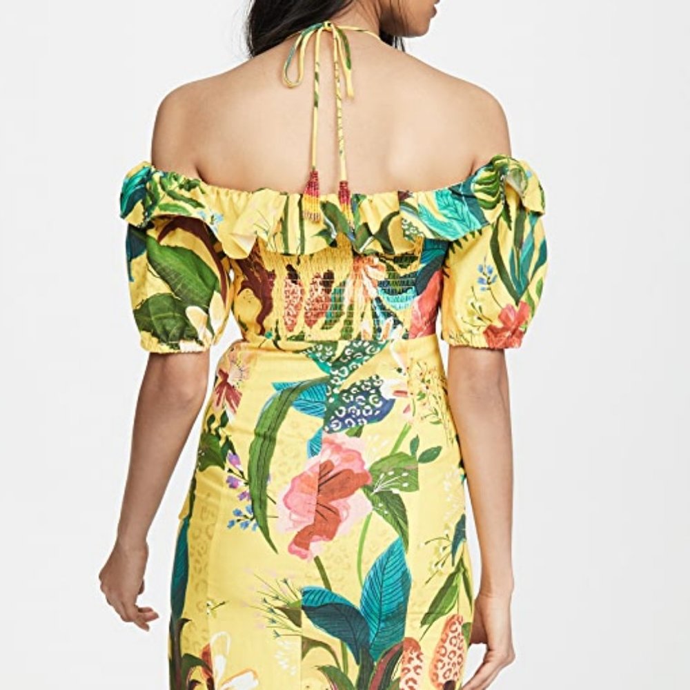 Farm Rio Golden Jungle Linen Midi Dress - Picture 3 of 16